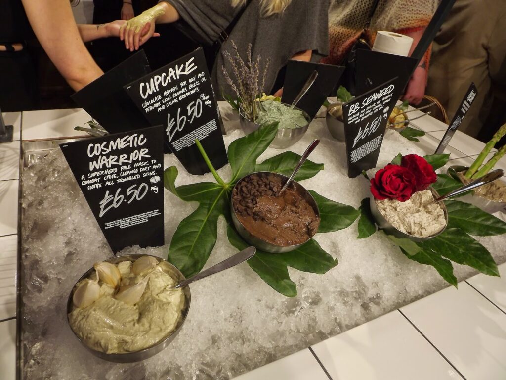 Face masks at Lush white rose.