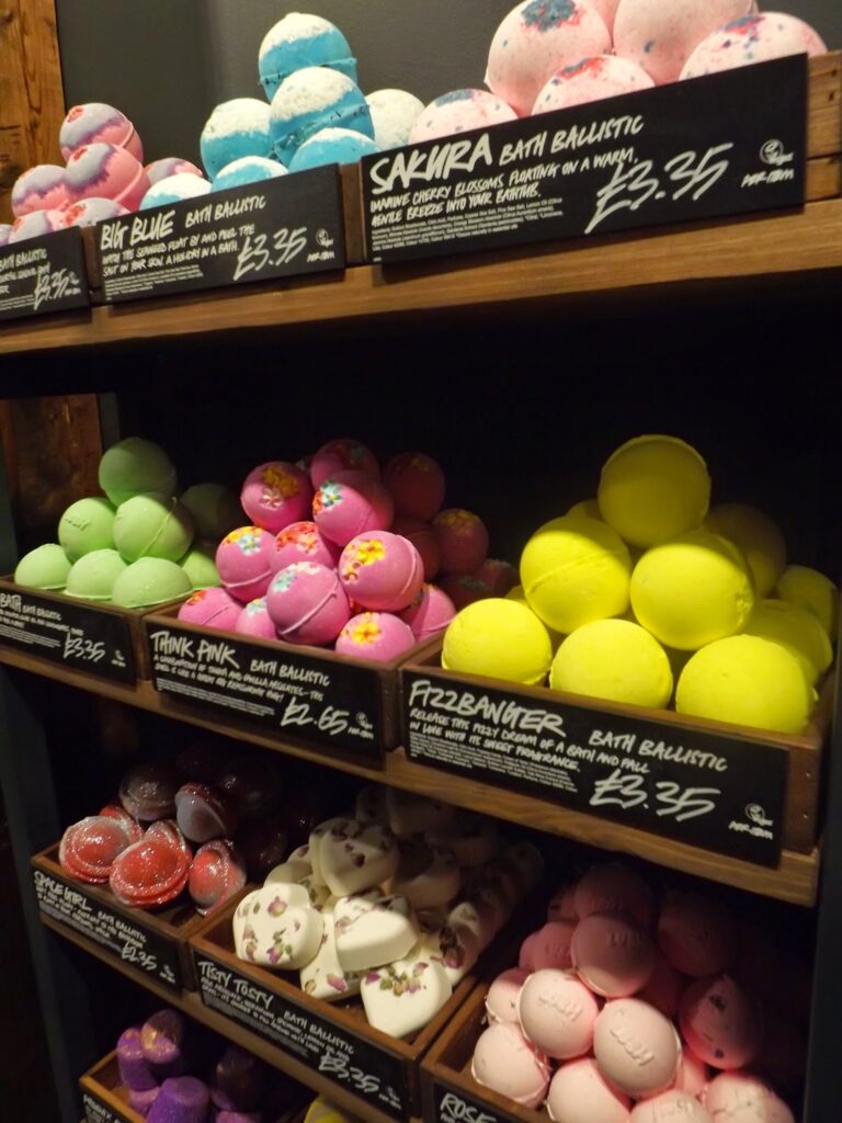 Lush white rose bath bomb selection.