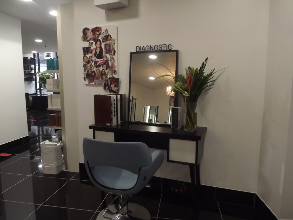 Interiors of Rush hairdressers in York.
