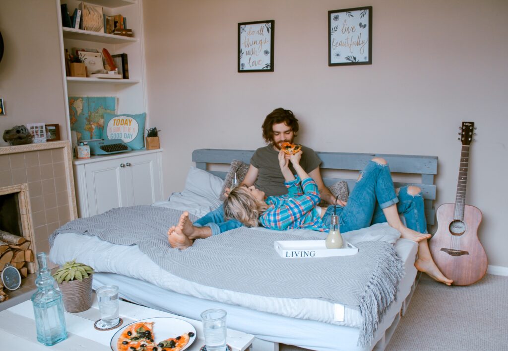 Parents enjoying a date night at home.