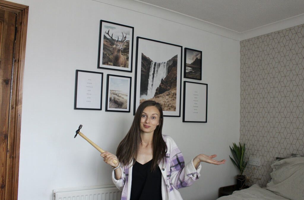 The new gallery wall created using Poster Store prints in our master bedroom.