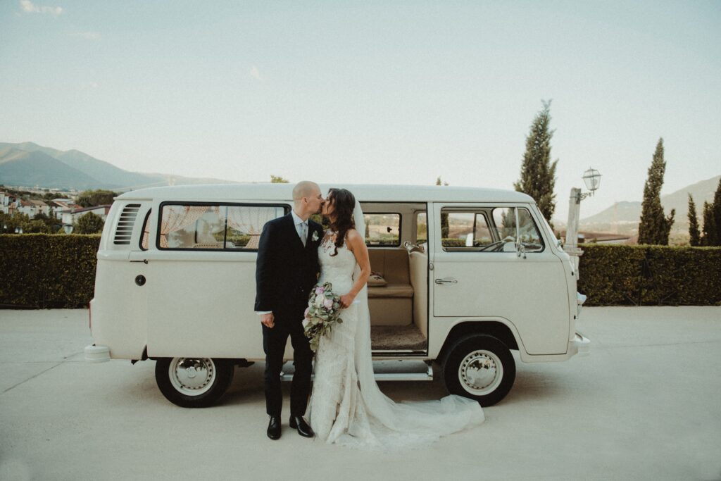 Bride and groom on their wedding day.