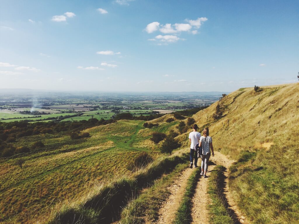 Couple walking in the Peak Distruct. a great day date in Derbyshire.