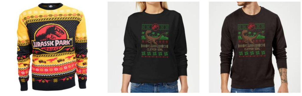 Jurassic Park Christmas jumpers.