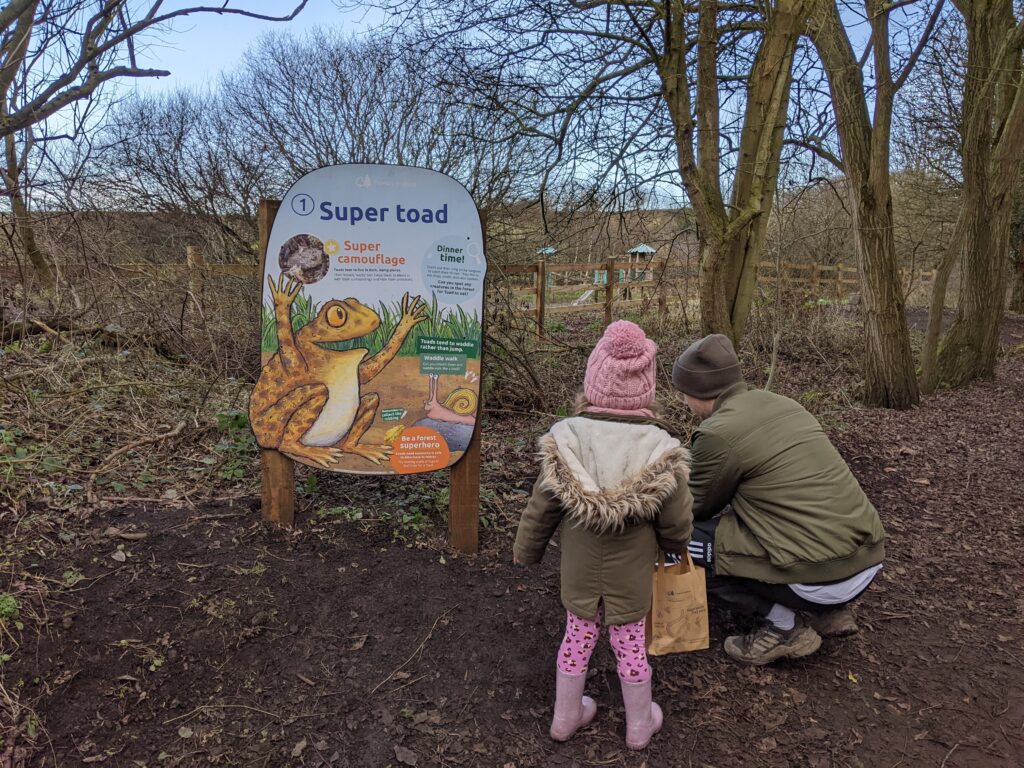 My husband and daughter taking part in the activity trail.