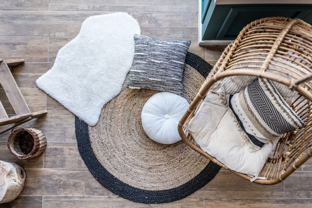 A variety of different rugs add texture and can help create a cosy home.