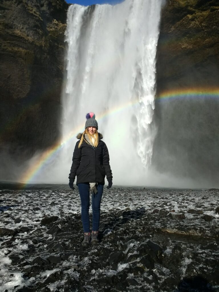 Skogafoss waterfall in Iceland creates the most amazing rainbow from its spray.
