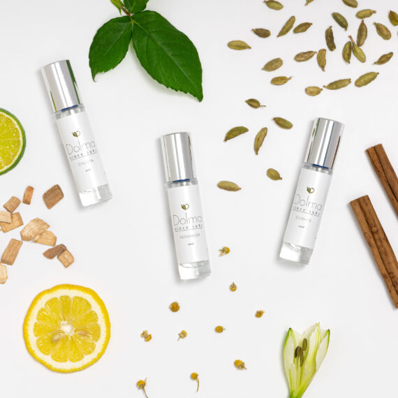 A trio of Dolma's cruelty free fragrance collection.