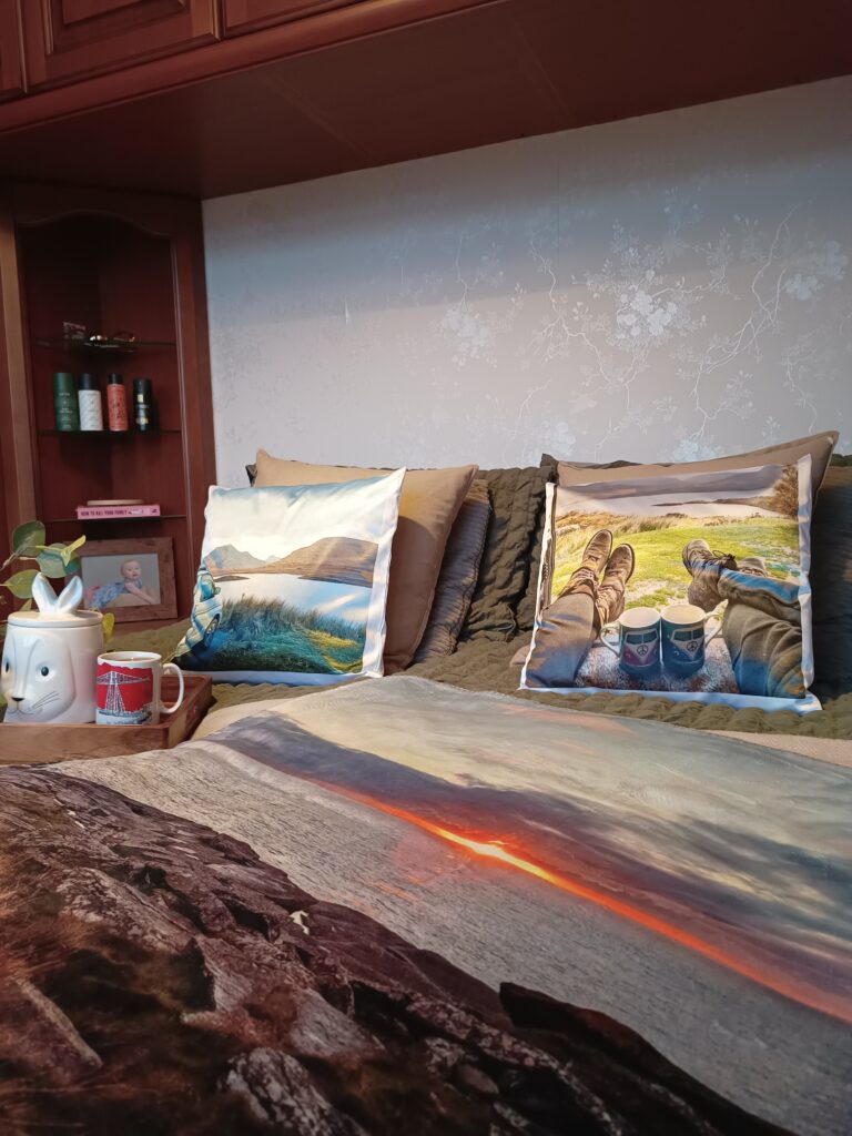 Personalised cushions and blanket using family holiday photos.