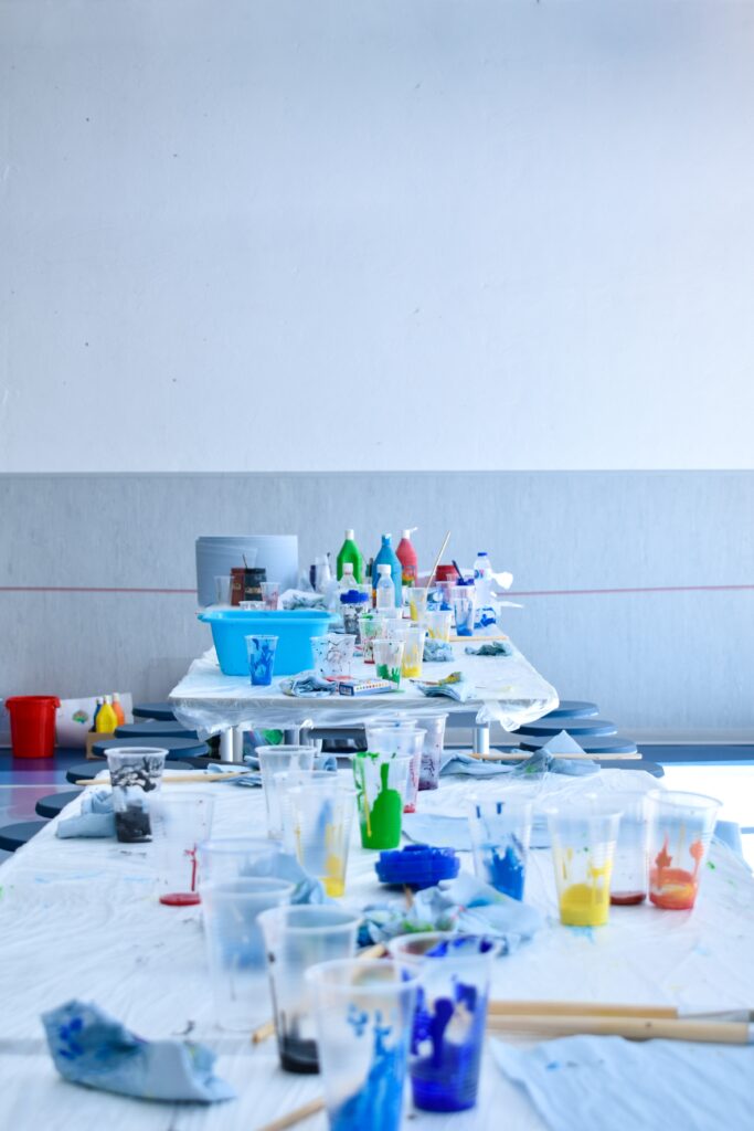 Painting table set up to help boost your child's creativity.