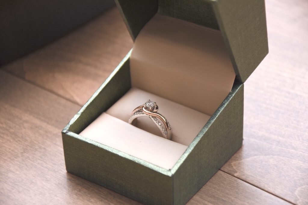 White and rose gold diamond ring.