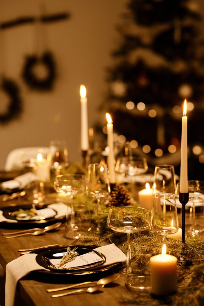 Christmas dining table set up.