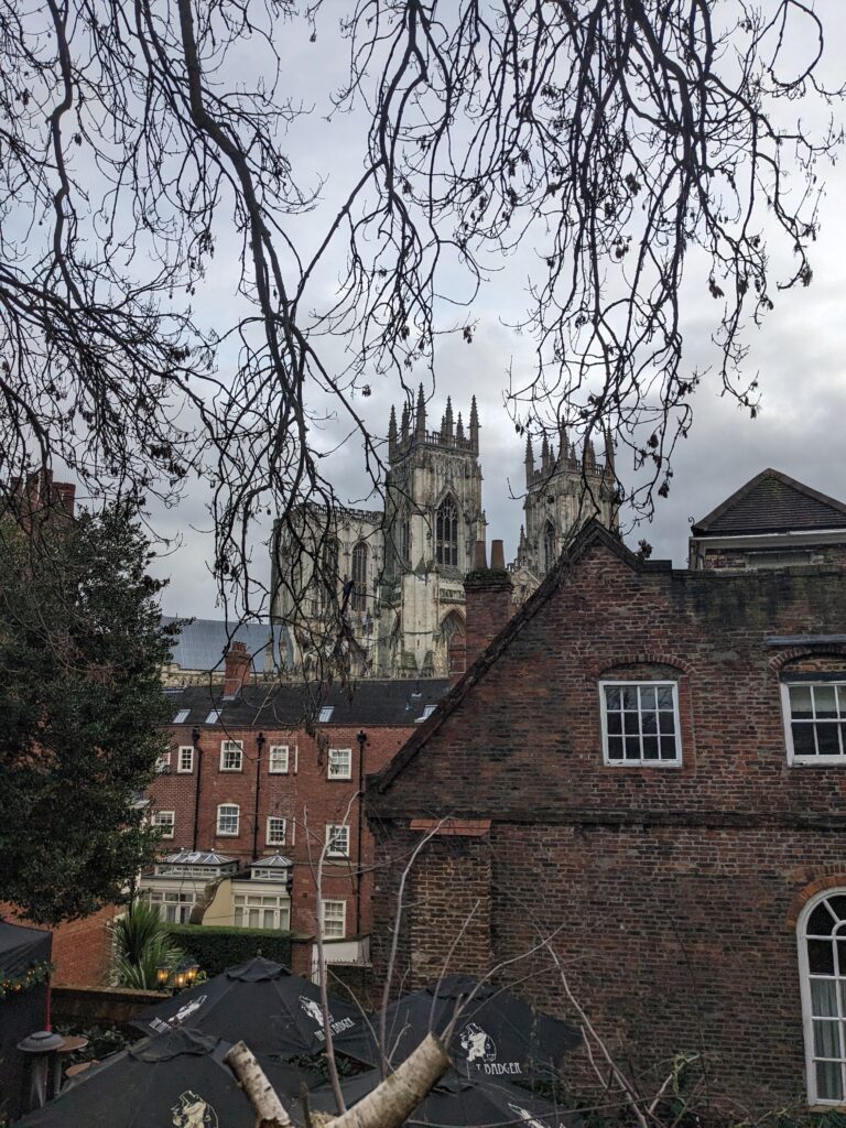 Exploring York can be done easily via the city walls. This image is a view of York Minster from the city walls.