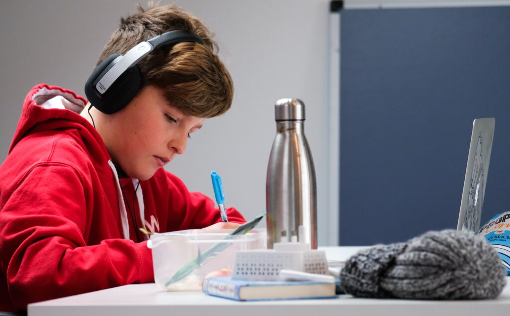 Boy sat at desk learning from laptop. This is to go with an article discussing tips for helping your child succeed in schools.