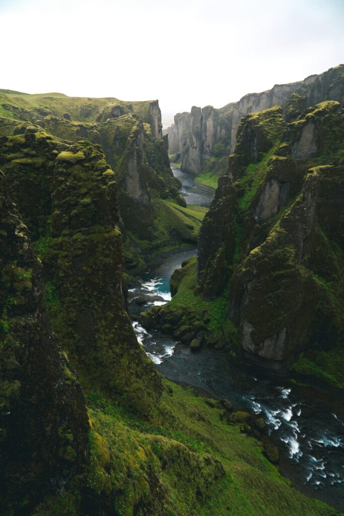 Aerial view of a gorge in Iceland.