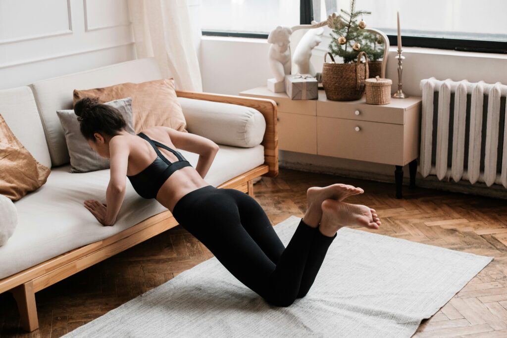 Woman practicing yoga.