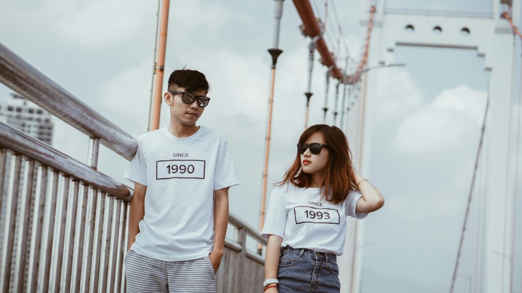 Couple wearing Pop Culture T-Shirts.
