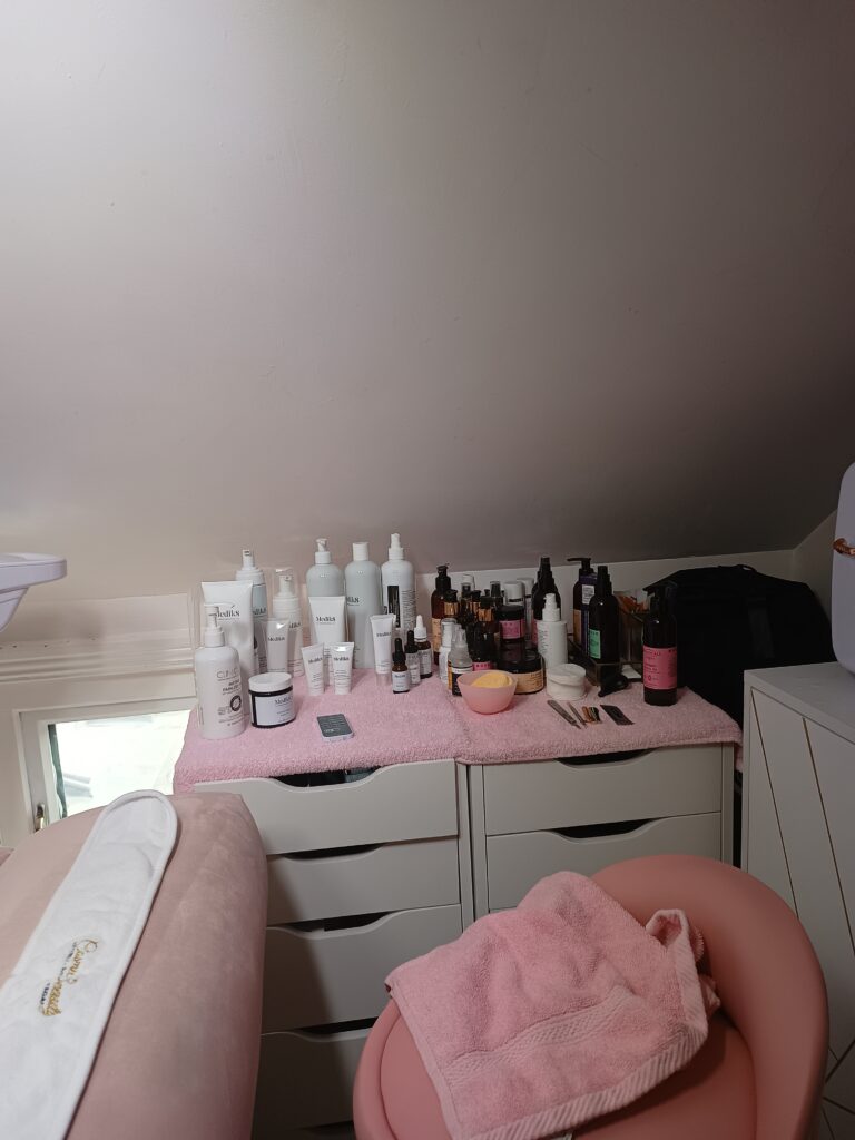 Skincare products used in the youthful goddess facial.