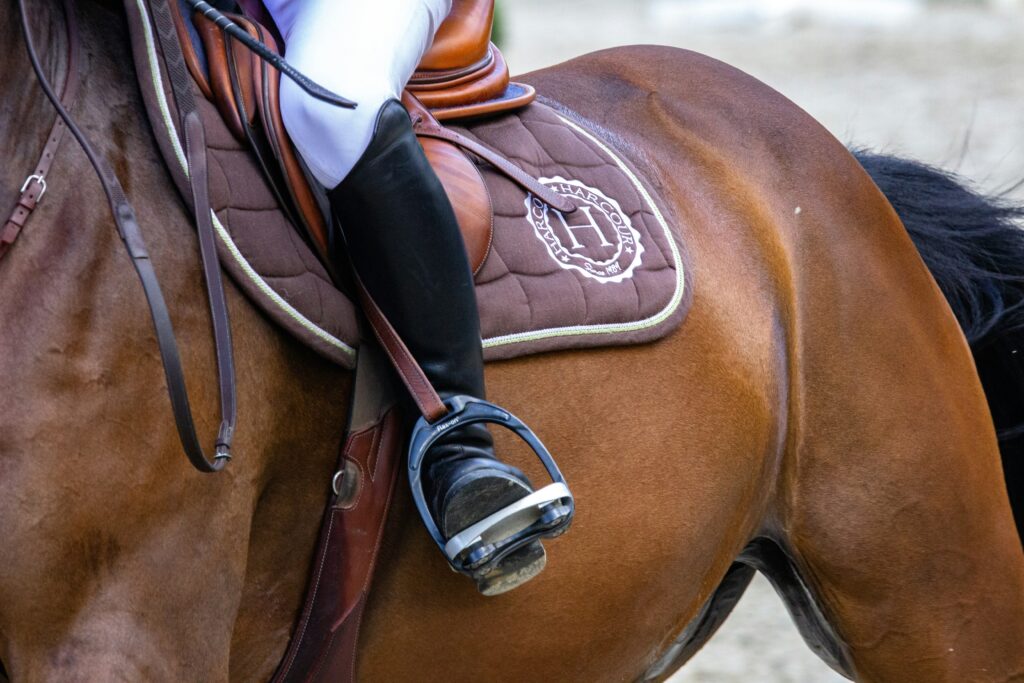 Image of riders boot, riding a horse.