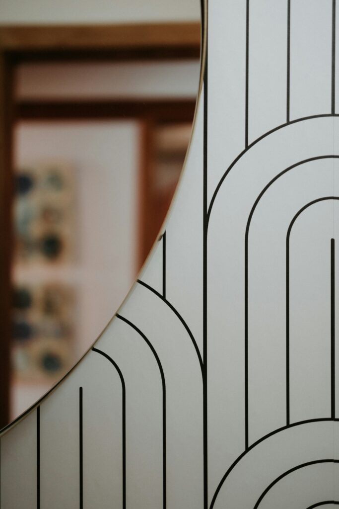 Close up of bathroom wallpaper.