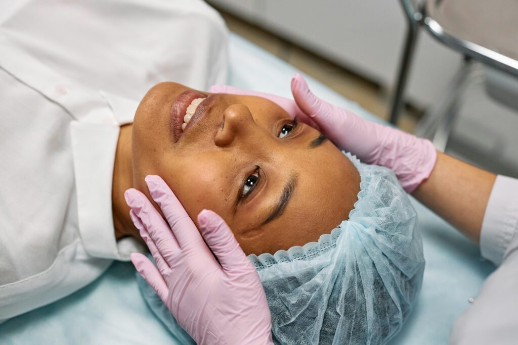 Woman about to go through plastic surgery.