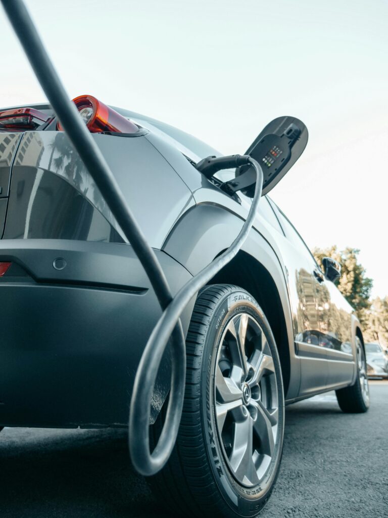 Electric car being charged.