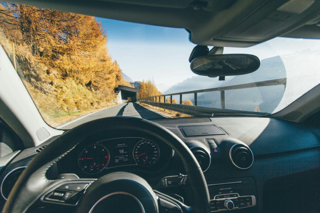 Self-driving travel. Car driving through tunnel.