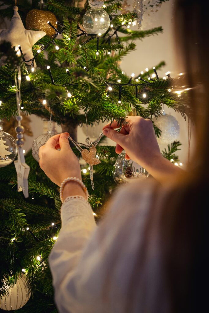Christmas decorating the tree.