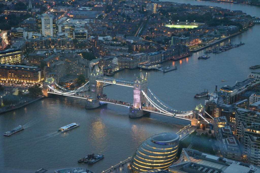 London skyline - View looking over Tower Bridge.