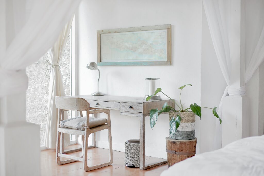 Neutral desk space for spring decor ideas.
