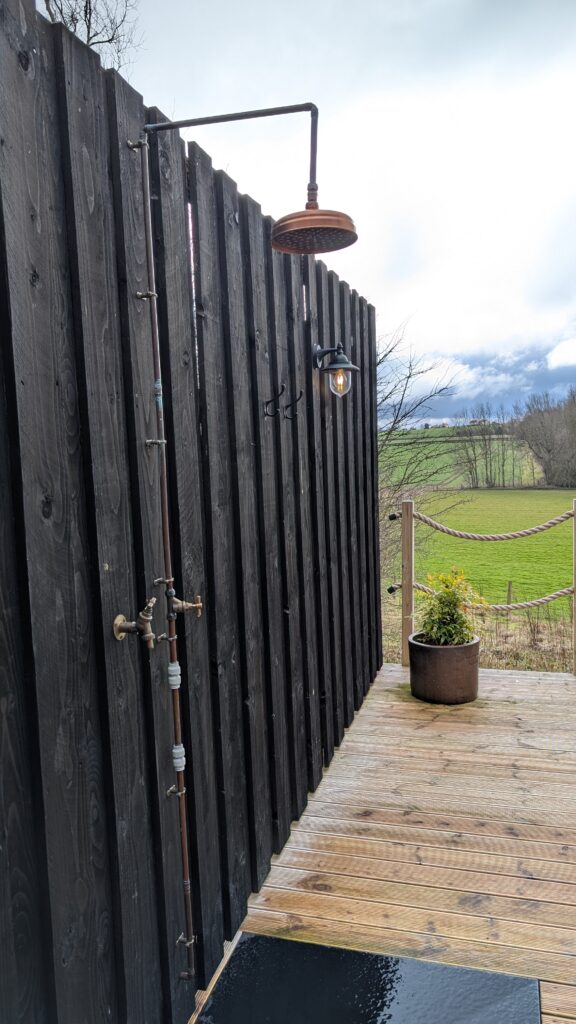 The outdoor drench shower at Hewn Yorkshire.