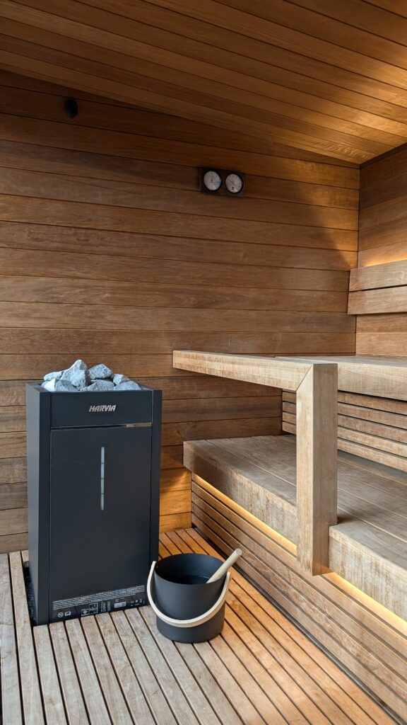 Inside the sauna.