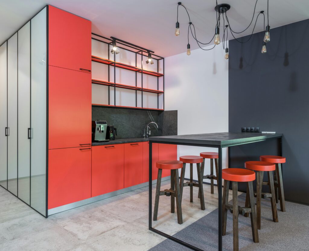 Acrylic sheets in a bold vibrant kitchen design.