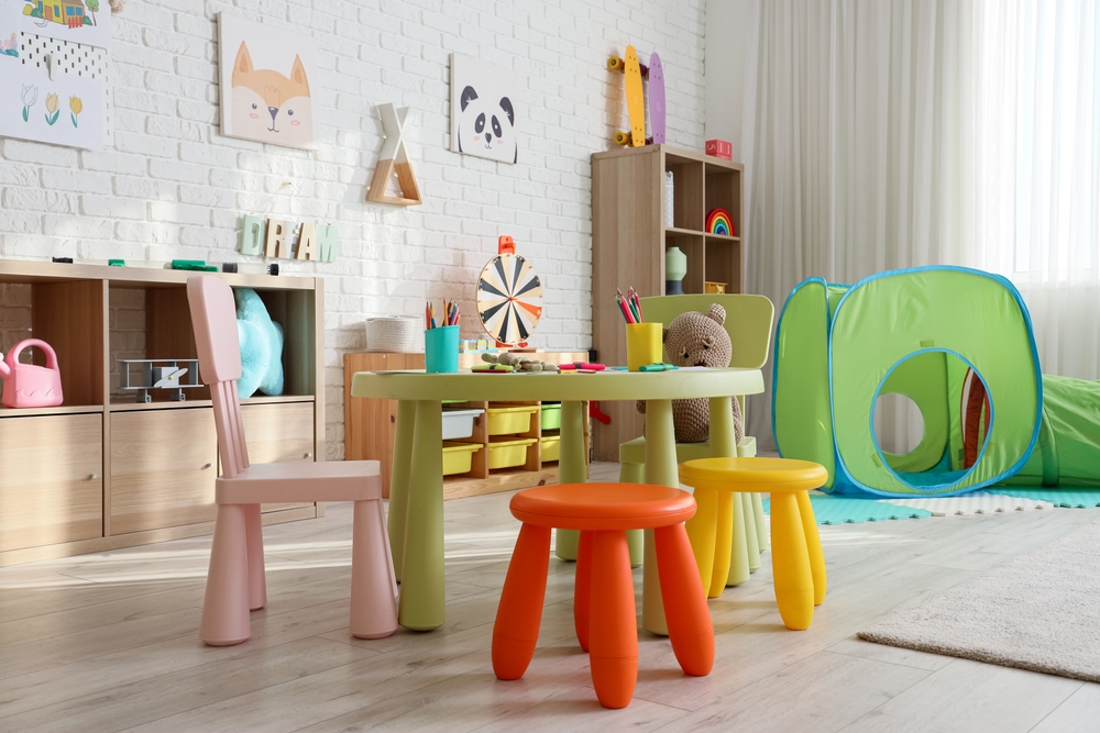 Bright and colourful child's playroom.
