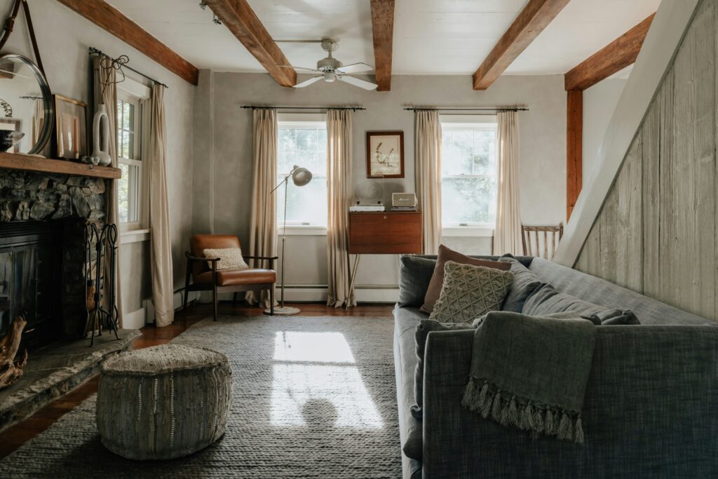 A neutral inviting living room set up.