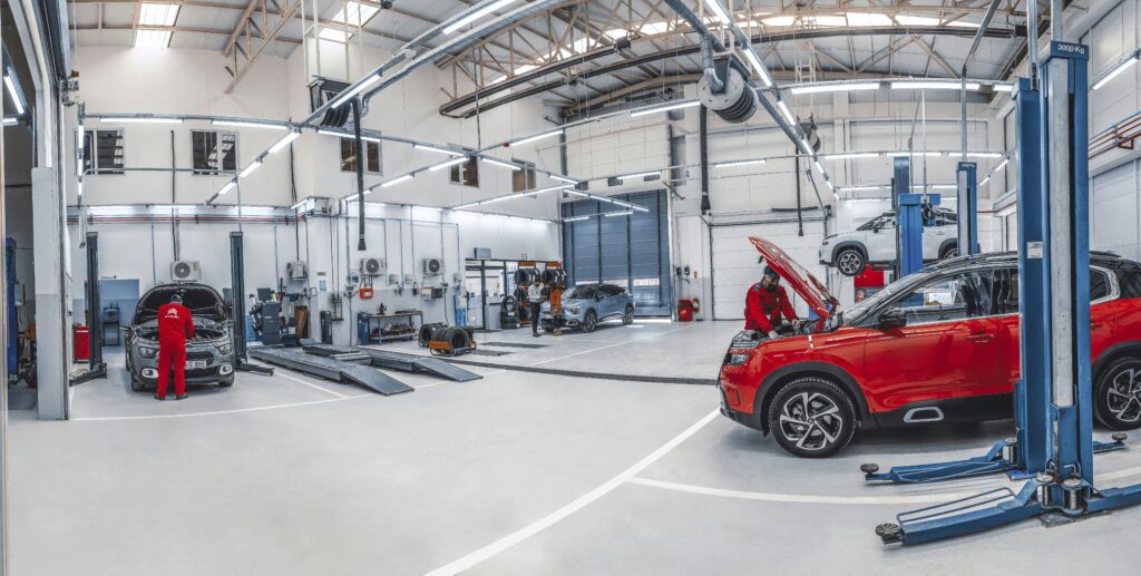 Car garage enduring regular car servicing.