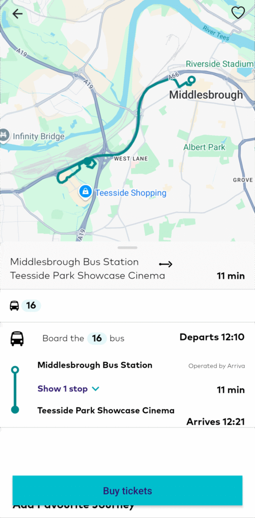Arriva map of Middlesbrough to Teesside Park