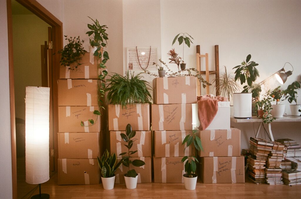 Image of boxes packed up to move. This it to go with an article detailing how to make moving house stress free.