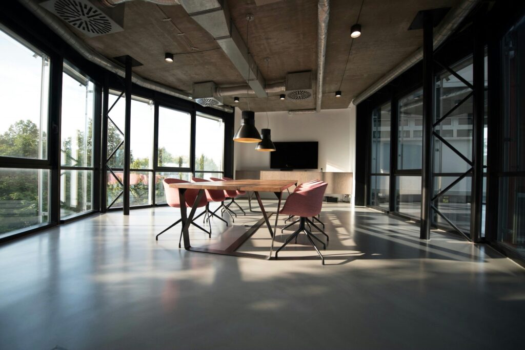 Minimalist, smart office layout design.