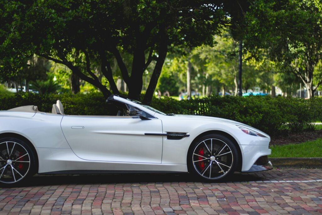 White convertible car with the roof down. This is to go with an article discussing a car MOT test.