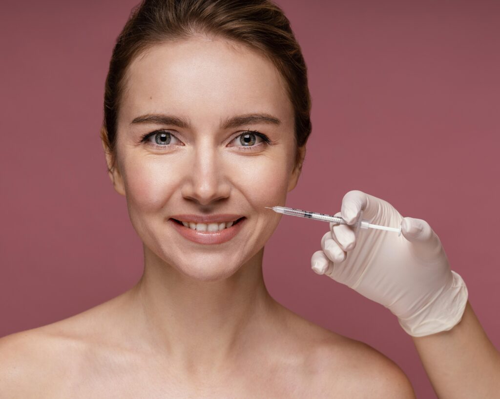 Woman being injected with dermal filler.