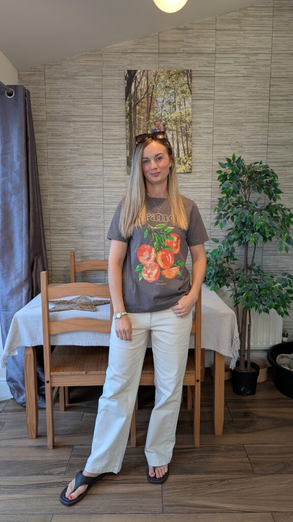 Claire Mac wearing an outfit from Cotton Traders.