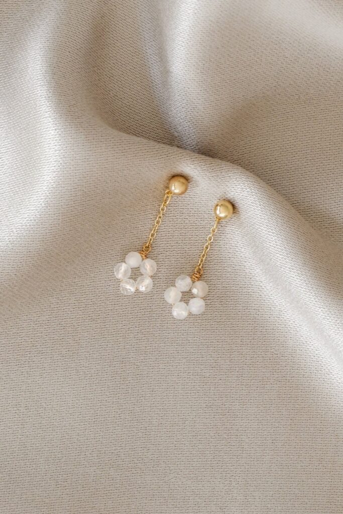 Crystal gifts. Gold-Tone Moonstone Flower Crystal Earrings.