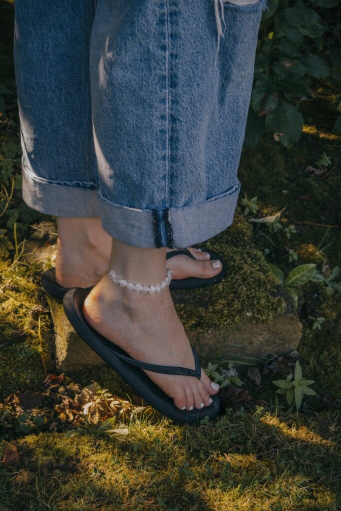 Clear Quartz Crystal Heart Anklet in Silver