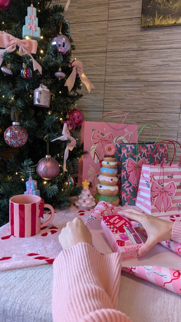 Wrapping Christmas presents.