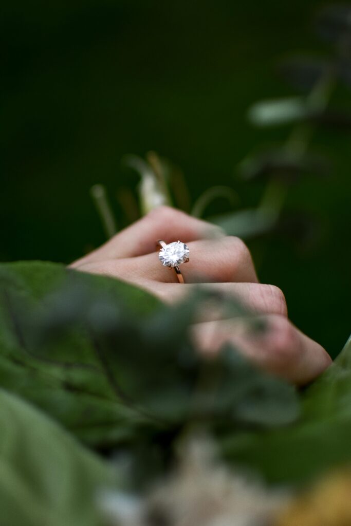 Lab grown diamond engagement ring.