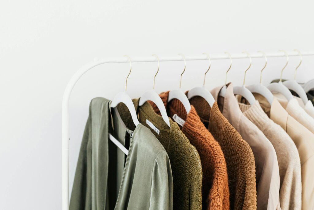 Clothes rail with clothes hung up. This is to go with an article that discusses how capsule wardrobes are not necessary in 2026.