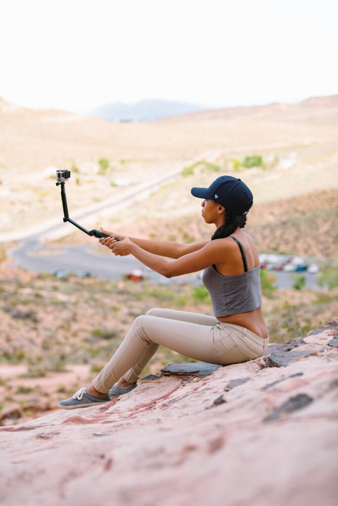 Travel content creator getting content on a gopro.