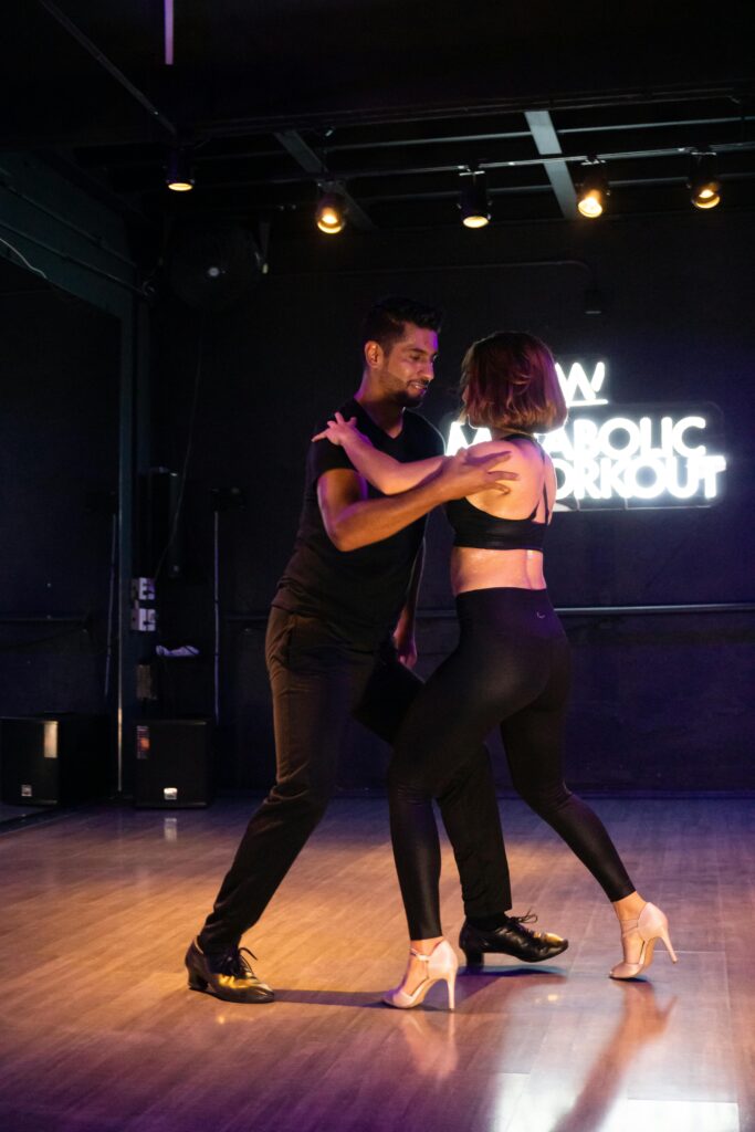 Couple learning dance together.