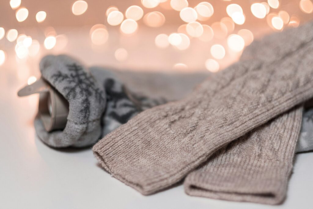 Hot water bottle and cosy socks.